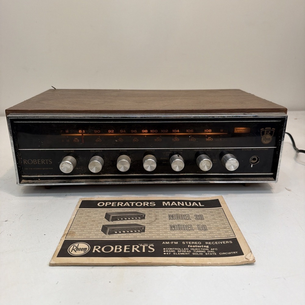 Vintage Roberts Rheem AM/FM Stereo Receiver Model #30 Japan w/ Operators Manual